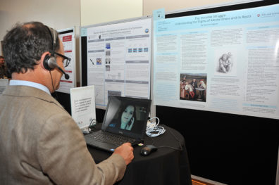 Global Campus student Autumn Segner discusses her research with WSU Provost Dan Bernardo via teleconference during SURCA 2017