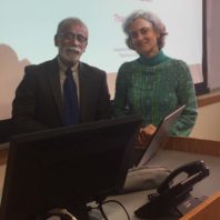 Francisco Manzo-Robledo and Yvonne Berliner in a technolgy-equipped classroom.