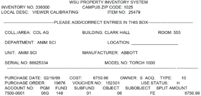 WSU Property Inventory Card