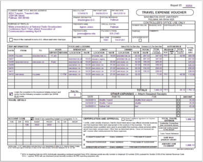 TEV showing example of deductions for conference-supplied food, high-cost area travel, and out-of-state travel