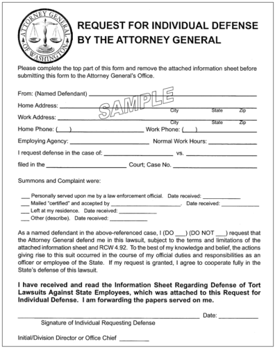 Sample of Request for Individual Defense by the Attorney General