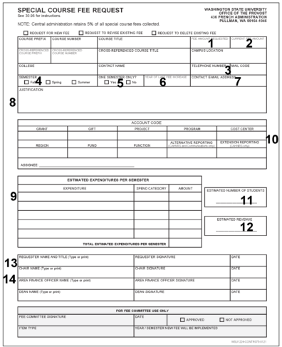 Special Course Fee form