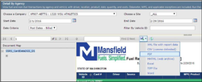 Comdata Reconciliation Report setup screen