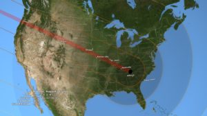 The total solar eclipse will follow this path arching from Oregon to South Carolina. (Map, courtesy NASA)