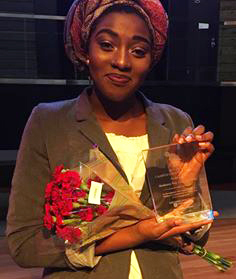Student Basheera Agyeman with her Civic Poet Award