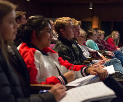 WSU students listen to Tremper's presentation in Wadleigh Theatre.