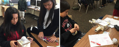 middle school students at table