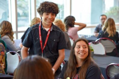 Students in small groups.