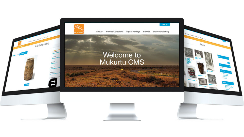 Computer monitor reads, "Welcome to Mukurtu CMS".
