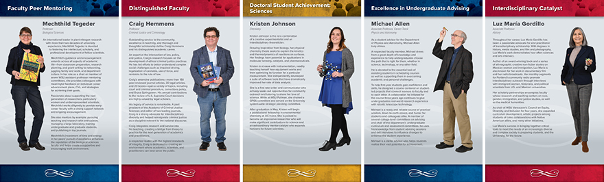Thumbnail images of award posters for five individuals.