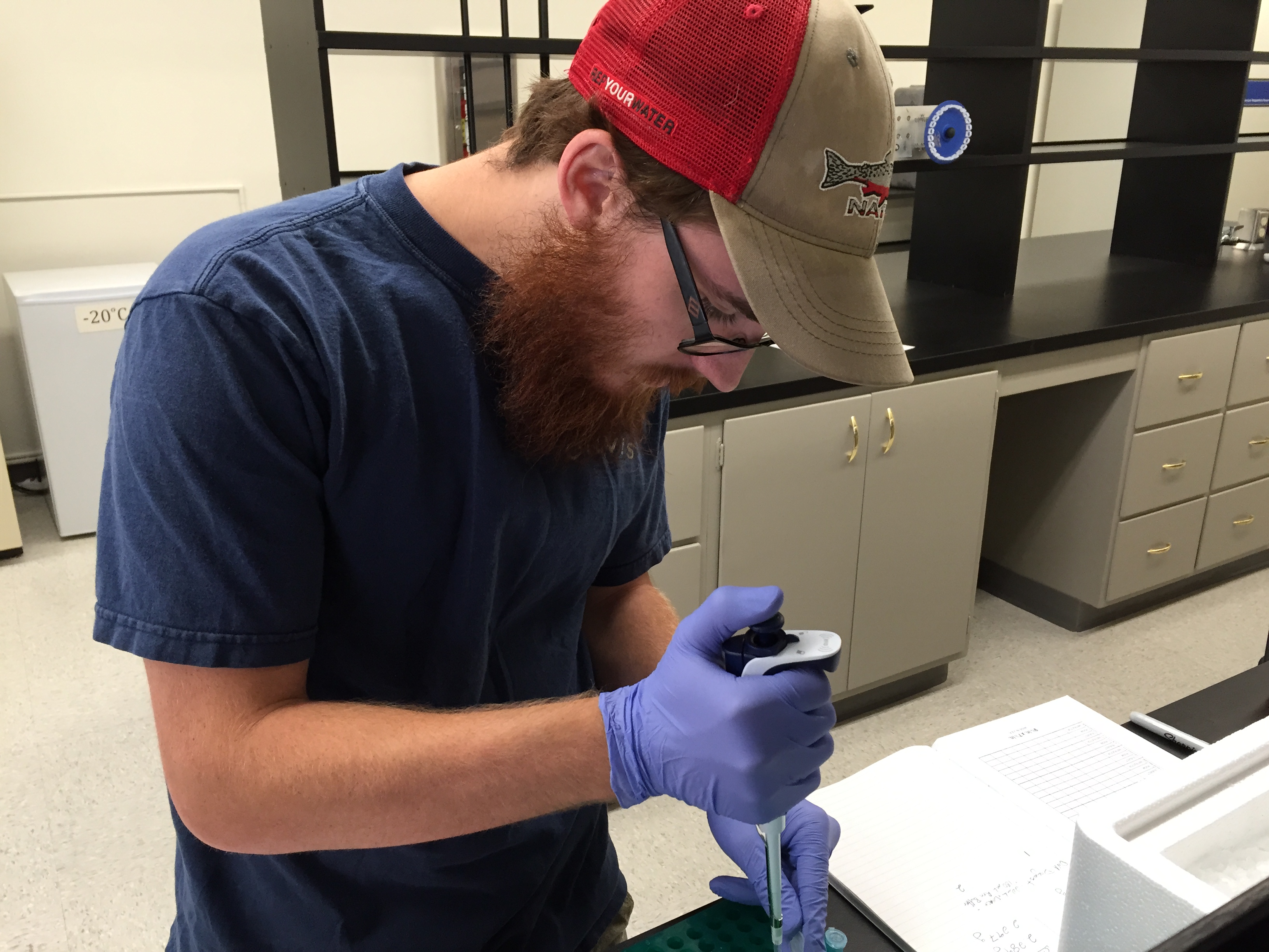 Ryan Greenway visits the lab to learn RNAseq techniques Genomes Lab