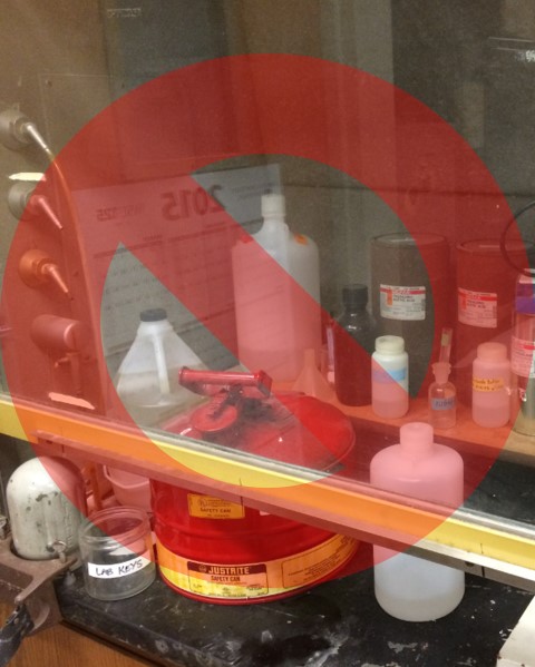 Focus Area 4 - Remove Unnecessary Items from Fume Hoods Remove unnecessary equipment and containers from fume hoods to minimize negative impacts on air flow.