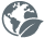 Icon: Outline of planet Earth with leaf superimposed.