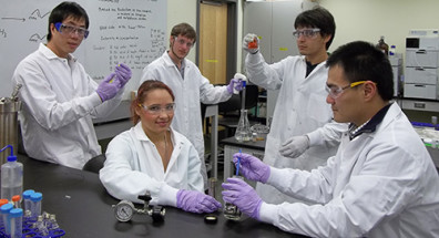 Students study biofuels in Xiao Zhang’s lab at WSU Tri-Cities.