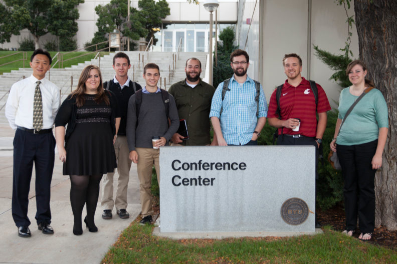 WSU Everett students and Dr. Xiaopeng Bi (left) attending a multi-university UAV design collaboration meeting in Utah.
