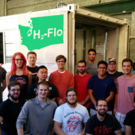 Innovation for Sustainable Energy's H2-Flo team posing in their workshop.
