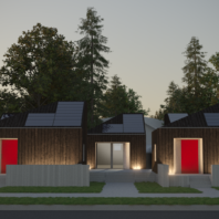 Conceptual design for Solar Decathlon: village front at night