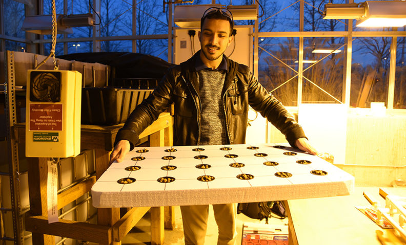 Student holding aquaponic system.