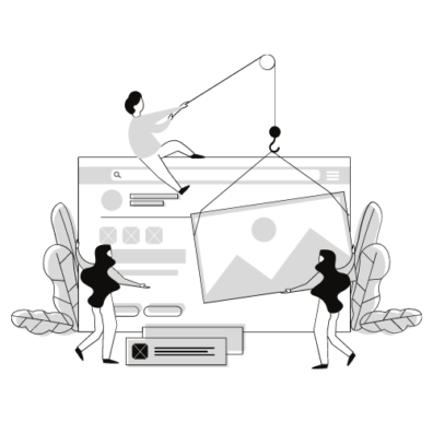 Abstract image of people constructing website. 