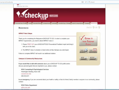 screenshot showing eCHECKUP webpage with button print results
