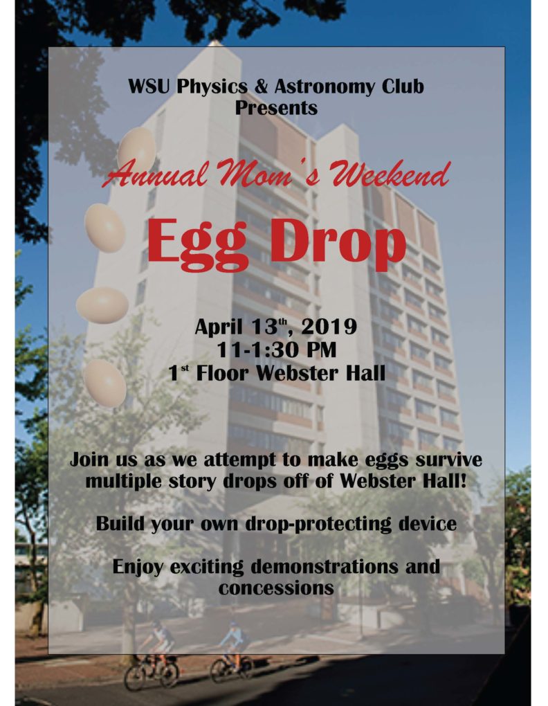 Mom's Weekend Physics Club Egg Drop 2019 Poster