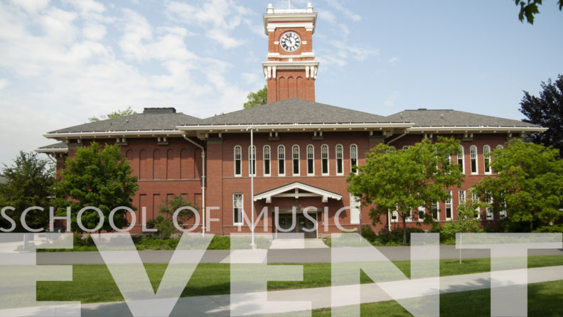 A photo of Bryan Hall with "School of music event" text