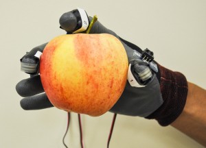 Sensors measure force and pressure during hand picking. (Photo by Long He, WSU)