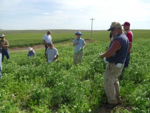 Rebecca McGee in a field with a group of people.