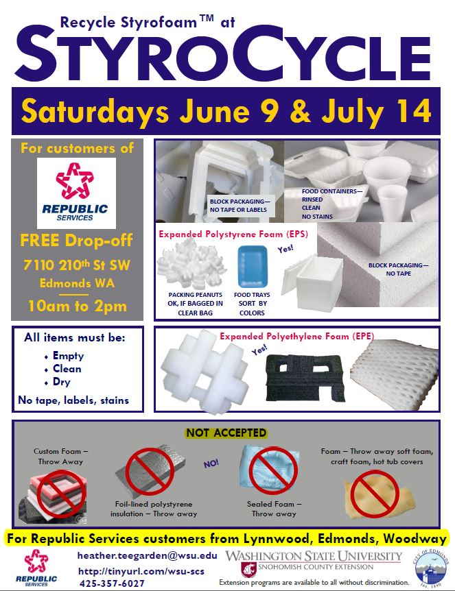 Styrocycle Free Styrofoam Recycling Collection Events Snohomish
