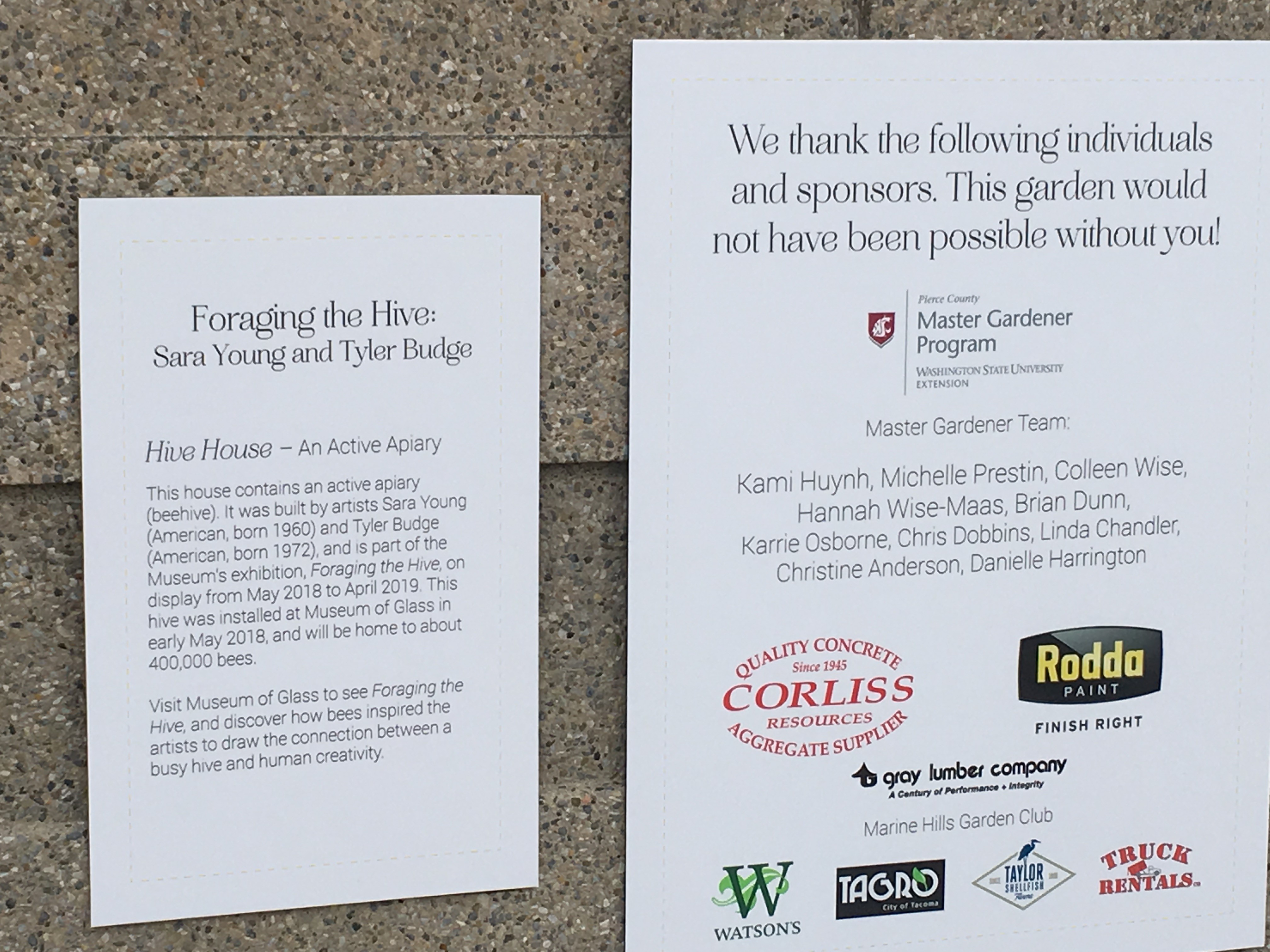 These two signs provide additional explanation about the garden and give thanks to the sponsors.