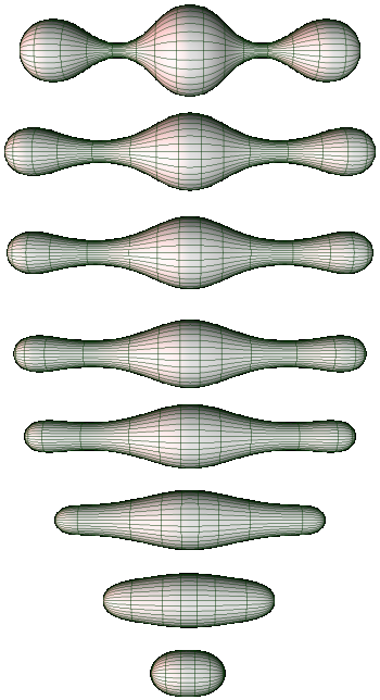 An image showing ricci flow, using 5 shapes that get progressively less bumpy