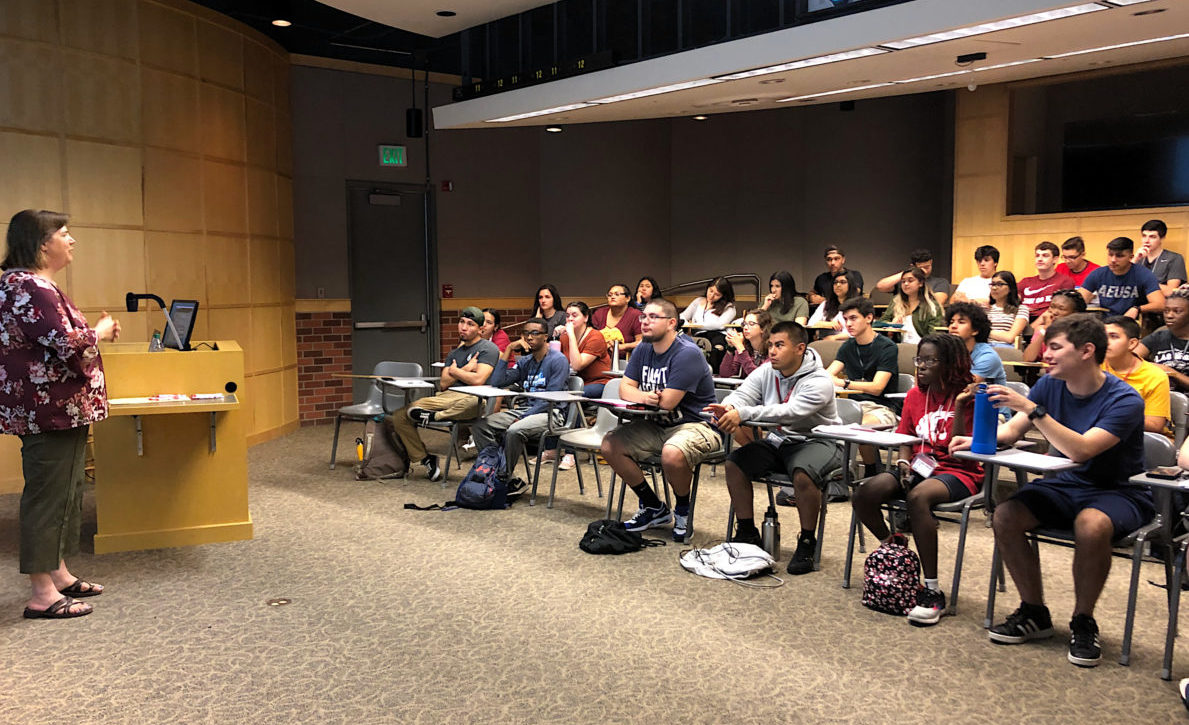 New WSU LSAMP students listen to Academic Success and Career Center director Terese King give a presentation during the Summer Bridge program,