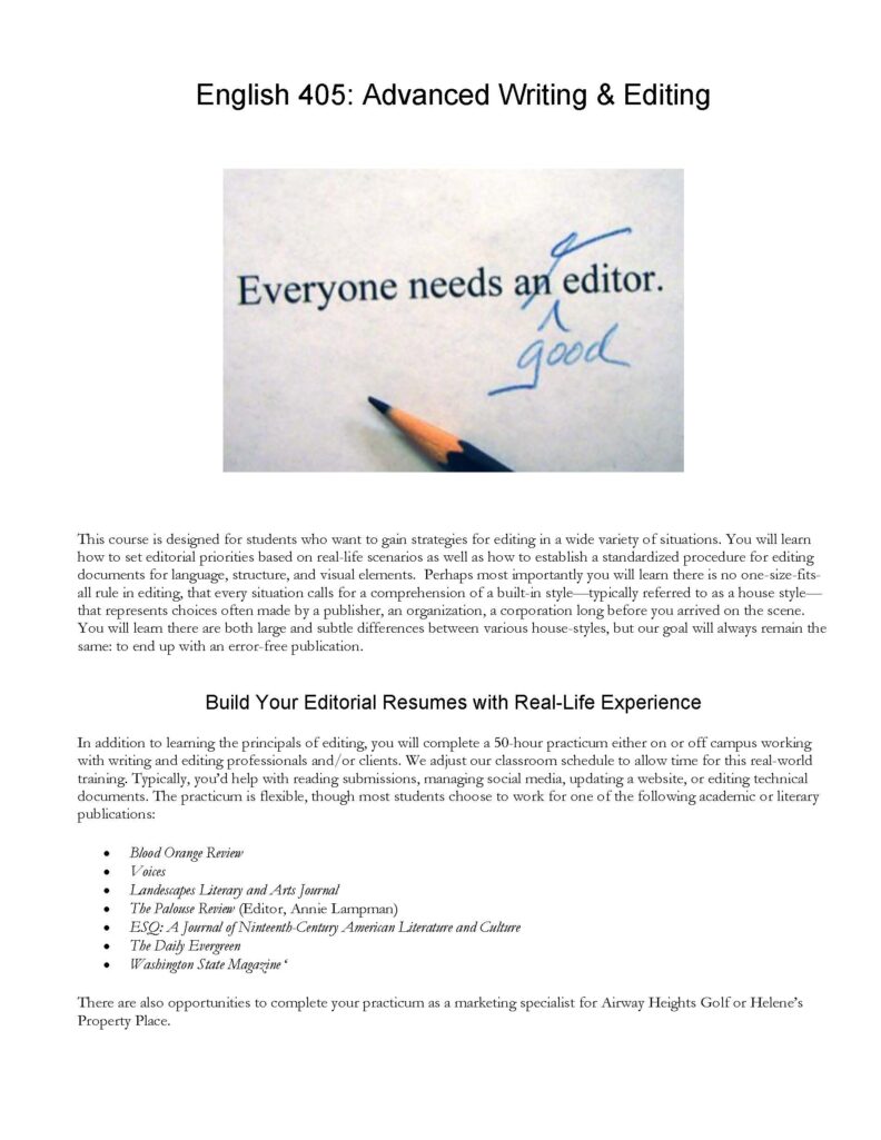 Course Descriptions English Washington State University