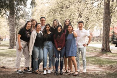 Back row, (l-r): Assoc. Teaching Professor Sue McFadden, Ryan Cowart, Talitha Seymour, Andrea Smith, Yeonsu Sim. Front row, (l-r): Isabella Romero, Nouci Yang, Sharanjot Punghlia, Christina Hser, Desiree Sebastian. Photo courtesy of Nouci Yang.