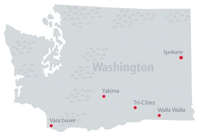 Region map with college locations marked