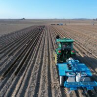 A picture of a two row potato planter.