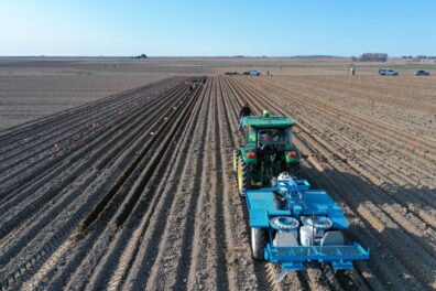 A picture of a two row potato planter.