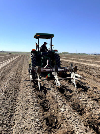 A picture of a dammer diker being used in a field.
