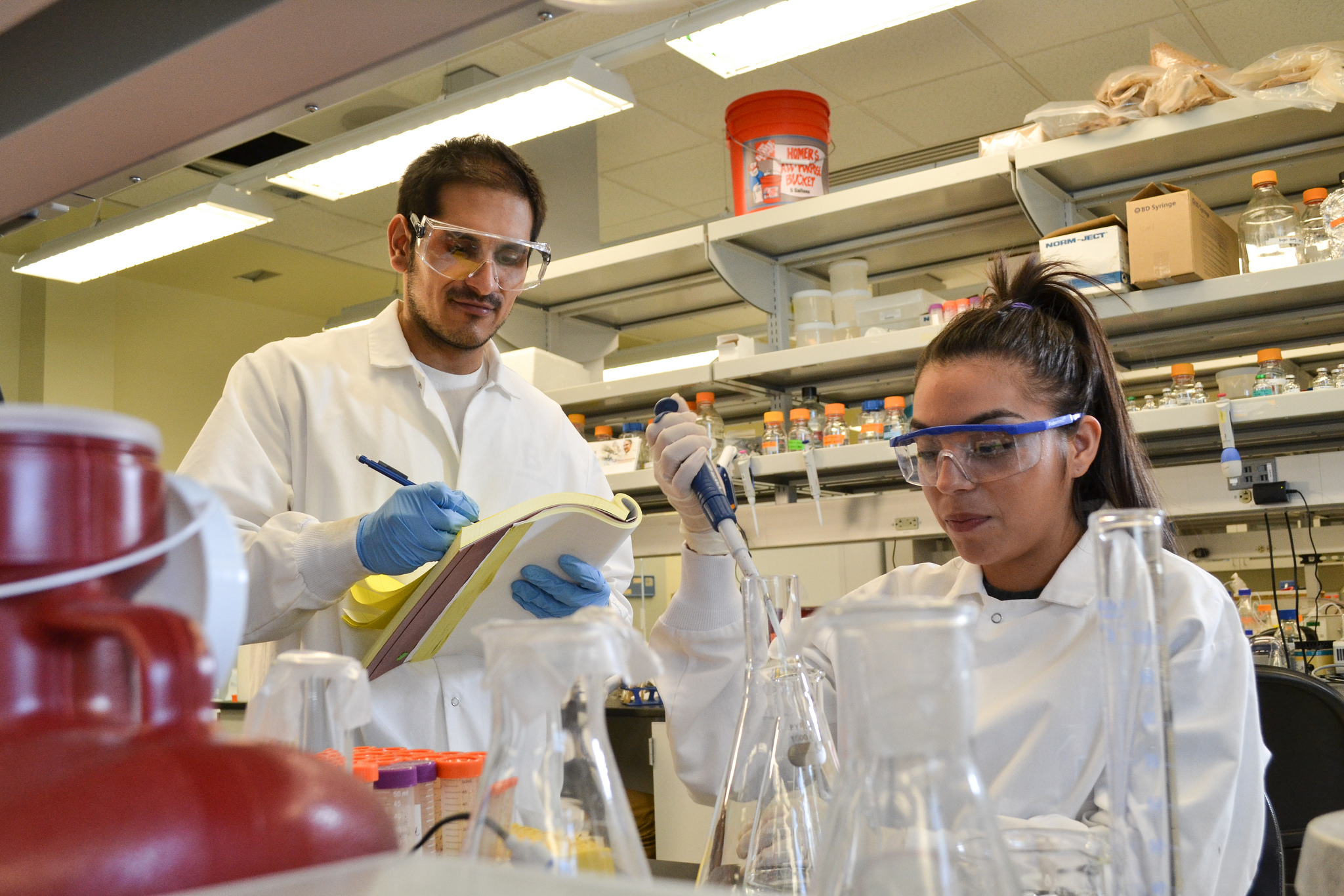 Researchers conducting experiments in a laboratory