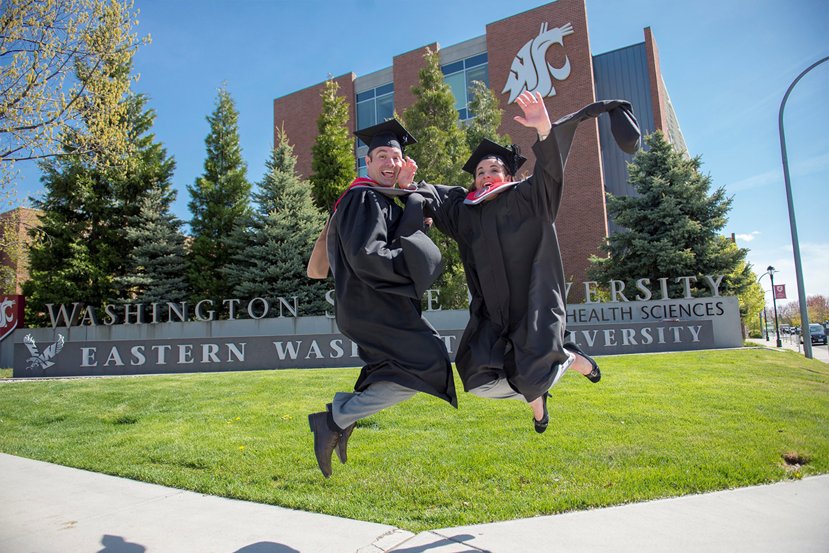 Siblings Juston Demke and Christina Homfeldt celebrate their online MBA degrees from WSU Carson College of Business in May.