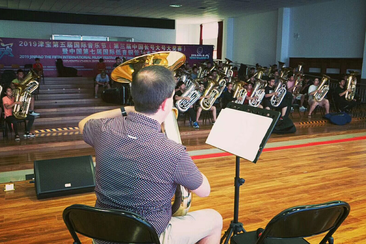 Tuba professor Chris Dickey performs.