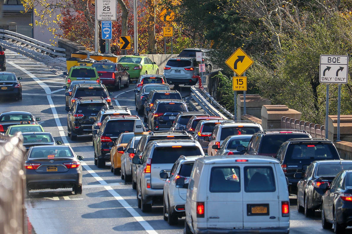 A traffic jam on an exit ramp