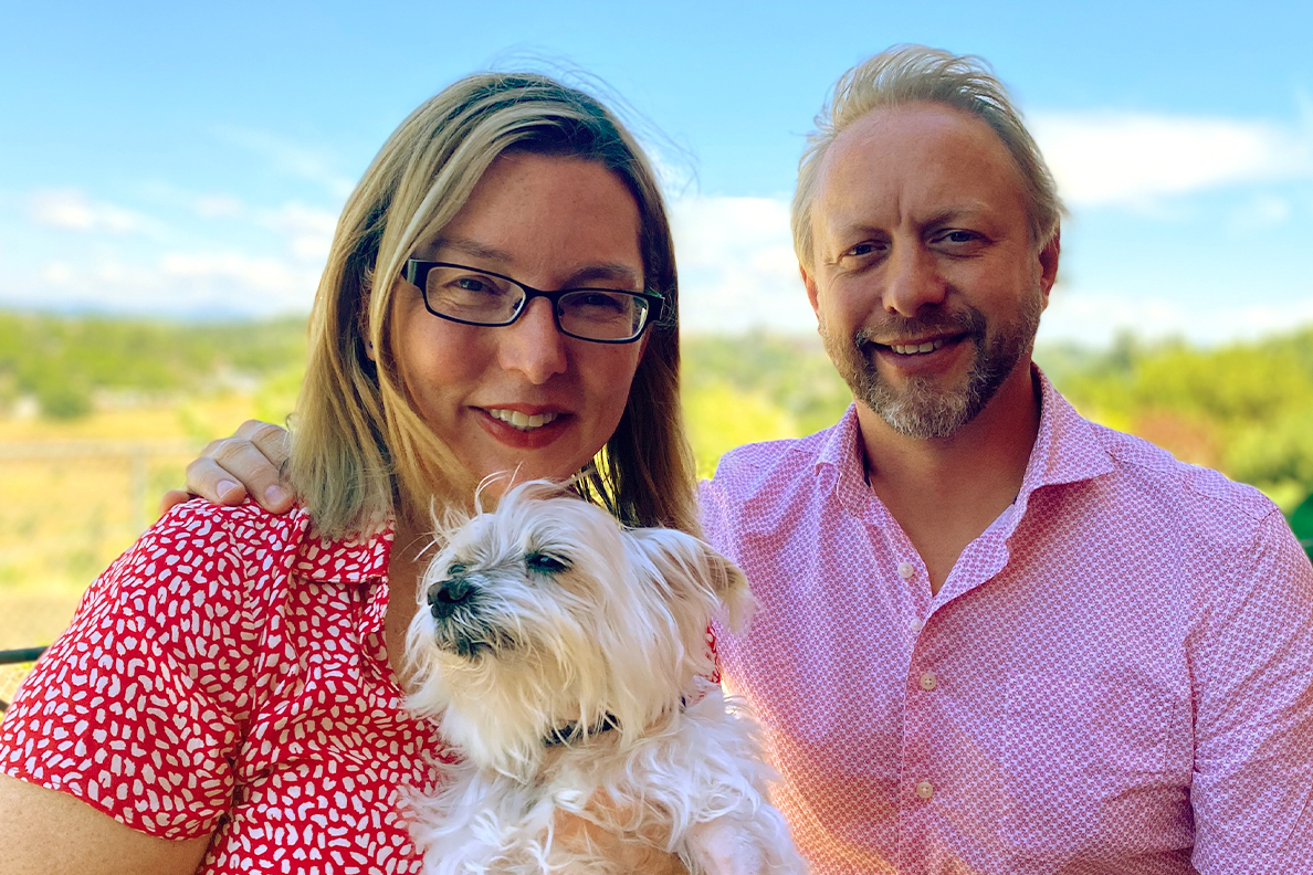 Mona McGraw, Jeff Stuncard, and their dog, Keylo.