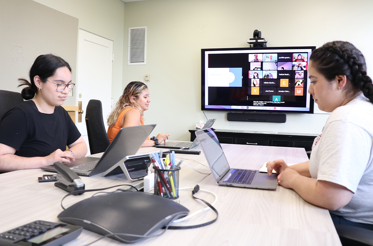 Staff members participate in a Dare to Dream Zoom call.