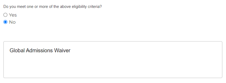 Screenshot: Global Admissions Waiver input.