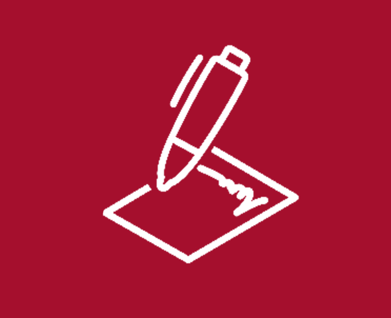 Graphic of pen writing on paper