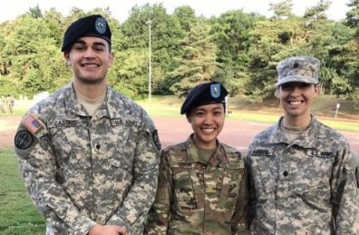WSU College of Nursing students Nick Castro, left, and Brianne Harder, right, with 2016 College of Nursing grad, 2nd Lt. Jaclyn Sison at Landstuhl Regional Medical Center in Germany.