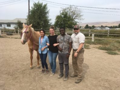 Four students with a horse