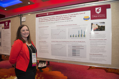 Latoyia Butler standing next to her research poster.