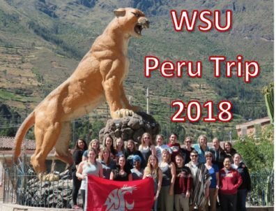 Group photo with huge cougar statue